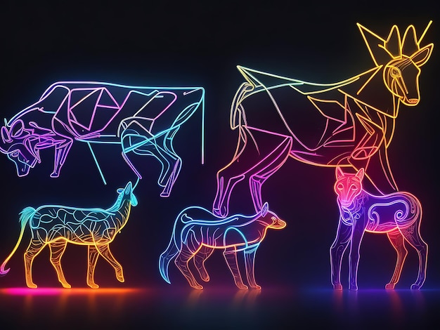 Neon geometric animal silhouettes