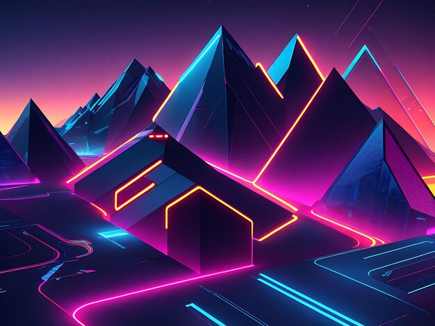 Neon geometric landscapes