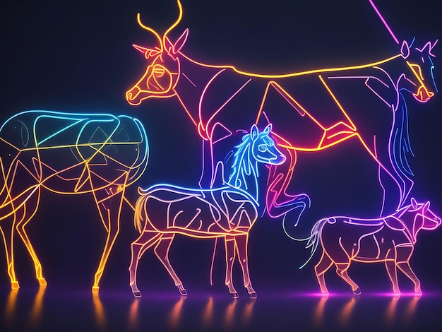 Neon geometrische dierensilhouetten