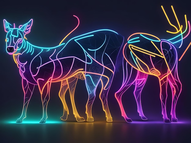Foto neon geometrische dierensilhouetten