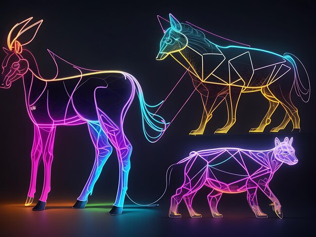 Foto neon geometrische dierensilhouetten