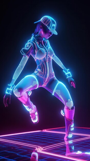 Photo neon girl in a neon suit