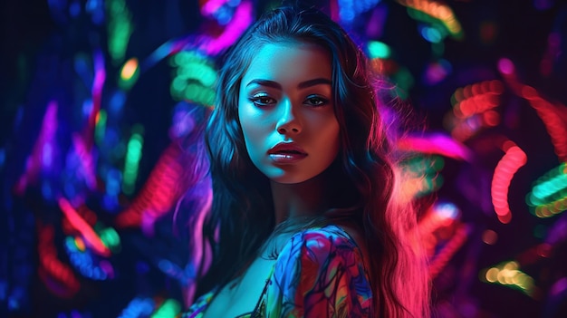 Neon girl in night club Illustration AI GenerativexA