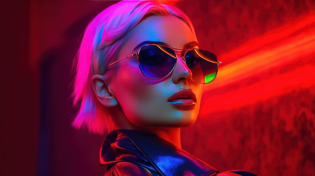 Neon girl in night club Illustration AI GenerativexA