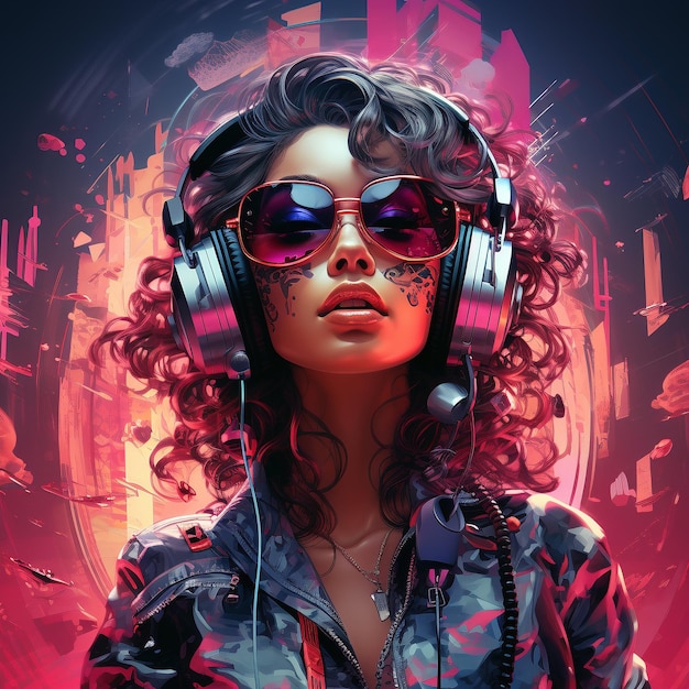 neon girl portrait poster