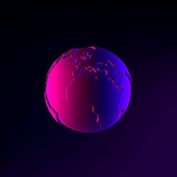 Photo neon globe icon. 3d rendering interface ui ux element. dark glowing symbol.