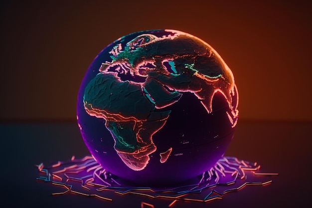 Photo a neon globe with the words 