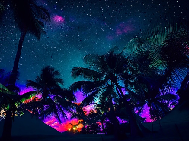neon gloed tropisch paradijs nacht sterren gratis afbeelding downloaden