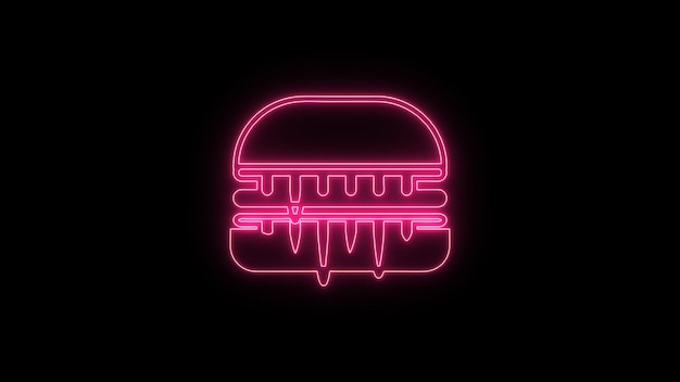 Foto neon gloeiend burger icoon geanimeerd op een zwarte achtergrond