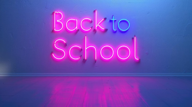 Neon gloeit terug naar school teken op de muur