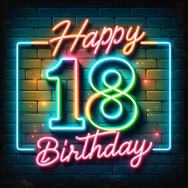 Photo neon glow 18th birthday celebration sign