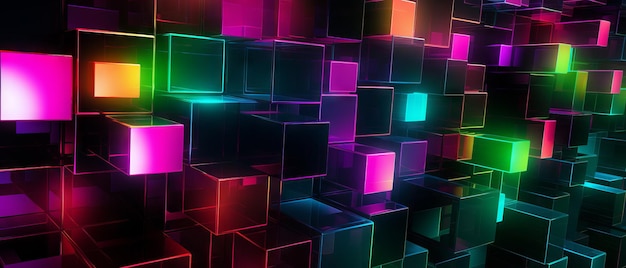 Photo neon glow 3d cubes background