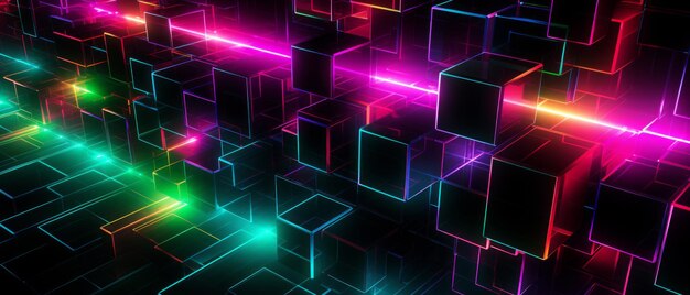 Photo neon glow 3d cubes background