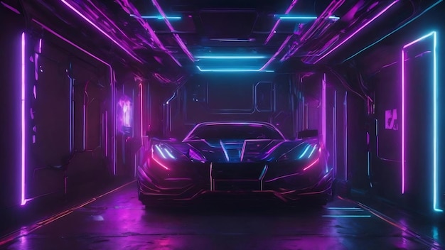 Neon glow blue and purple lines on a dark background cyberpunk background