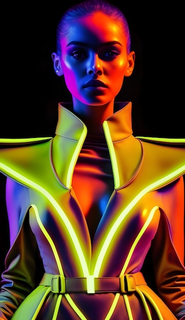 A neon glow in the dark woman in a neon glow in the dark