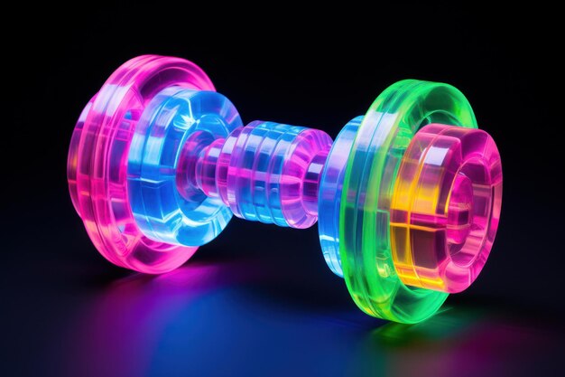 Photo neon glow dumbbell on dark background