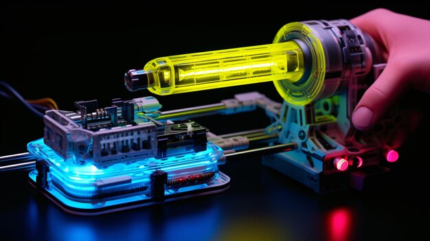 Photo neon glow robotic arm module