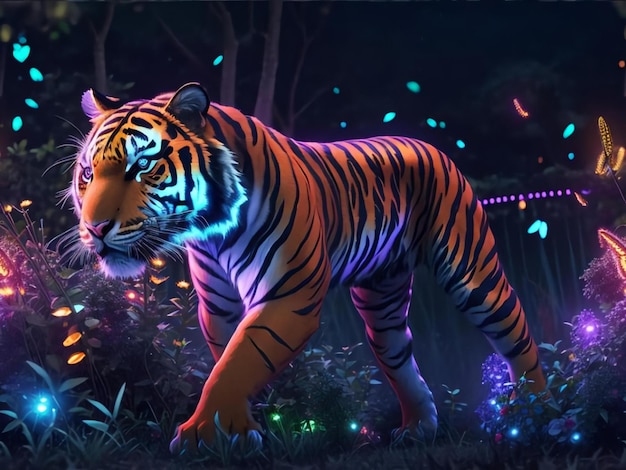 neon glow tiger created with generative AI