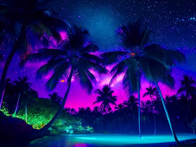 Foto luci al neon stelle notturne del paradiso tropicale image free download