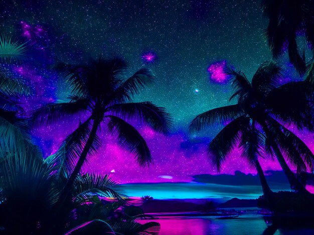 Photo neon glow tropical paradise night stars free image download