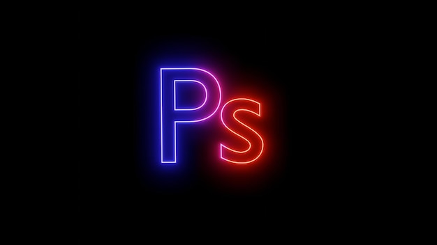 黒い背景にネオンが輝くAdobe Photoshopのロゴ画像