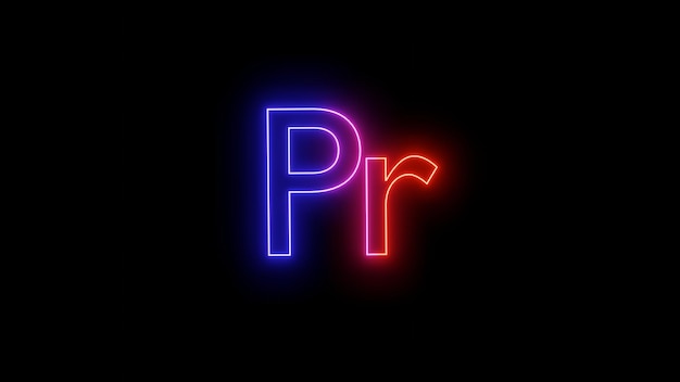 Neon glowing adobe premiere pro logo image on black background