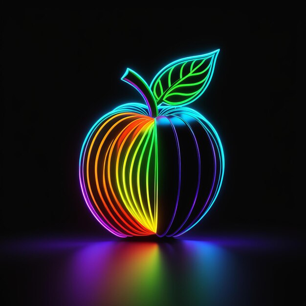 neon glowing apple in the form of a rainbow on dark background neon glowing apple in the form o