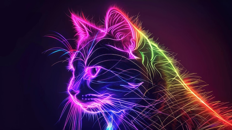 Photo neon glowing cat in futuristic light art