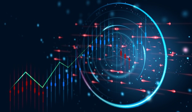 Neon glowing circles and a graph with growing indicators Highly profitable business