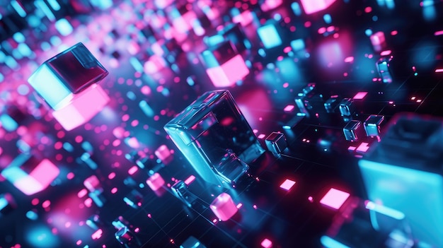 neon glowing digital cyber cube background