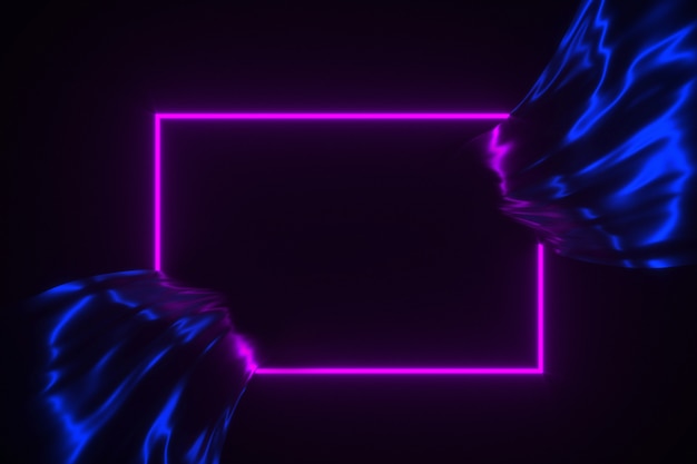 Neon glowing frame on flowing silk background 3d illustration