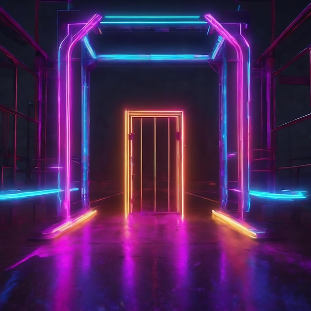 Neon glowing gate 3d rendering