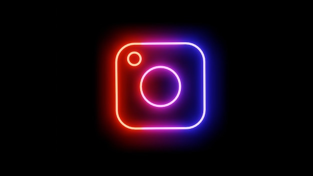 Neon glowing instagram logo image on black background