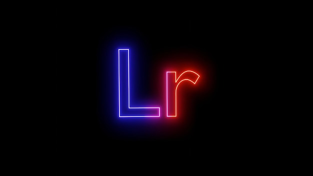 Neon glowing lightroom logo image on black background