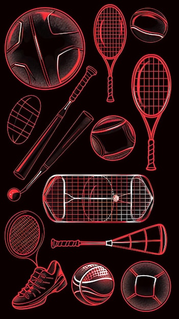 写真 neon glowing neon sports equipment with a brushed metal texture e y2k コラージュ・グロー・アウトライン・デザイン ネオンの輝くネオンのスポーツ装備 ブラッシュされた金属の質感を持つネオン・グローのスポーツ装備