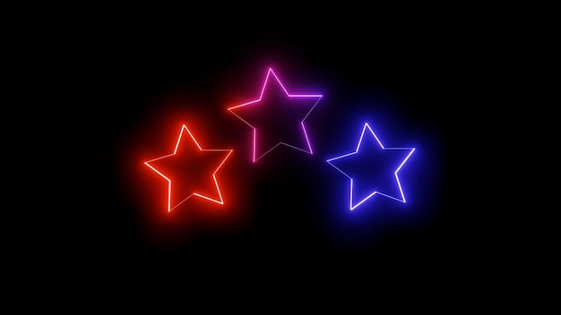 Neon glowing stars image on black background