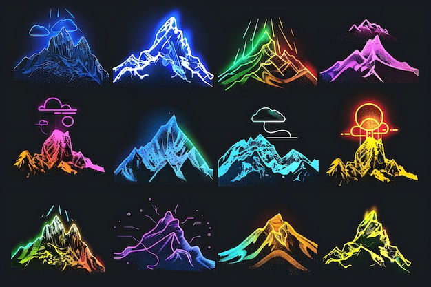 Photo neon glowing web and social icon collection elevate your icon design with versatile set y2k outline