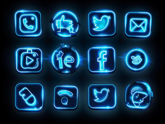 Foto neon glowing web e social icon collection elevate il vostro design di icone con versatile set y2k outline