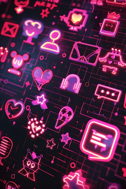 Neon Glowing Web and Social Icon Collection Elevate Your Icon Design with Versatile Set Y2K Outline