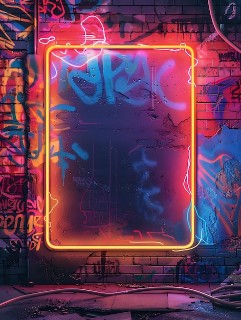 Foto neon graffiti art arcane frame con stile di graffiti vibrante i neon color background art collection