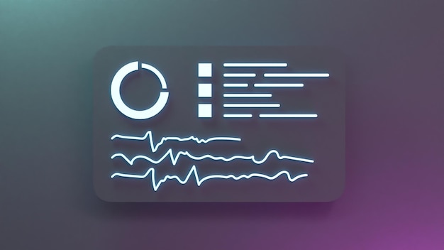 Neon graph icon with information on a black background 3d render illustration