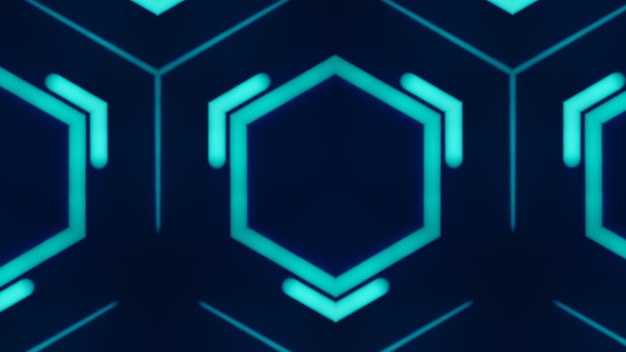neon graphic geometric ornament fluorescent glow blur cyan blue color light hexagon frame