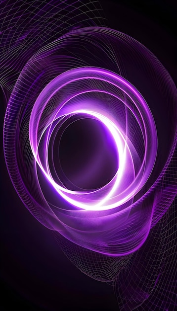Neon graphic glowing waves light curve purple hole