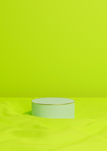 Неоновый зеленый 3D минимальный дисплей продукта роскошный цилиндр подиум стенд волнистый текстильный фон с золотом