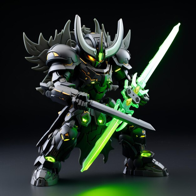 Neon Green Fennel Surge SD Gundam's Electrifying Sword Jump and Slash