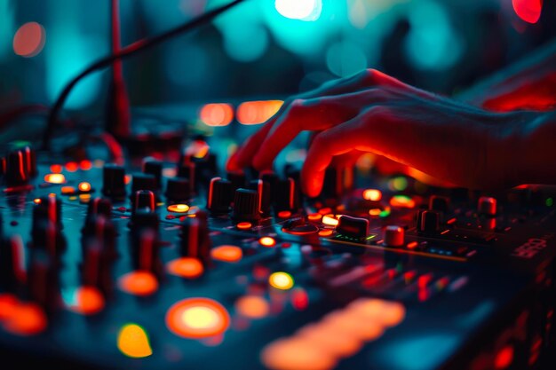 Neon Grooves Hands op Nightclub Mixing Console