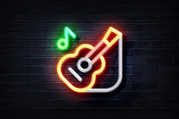 Neon Guitar on a brick wall