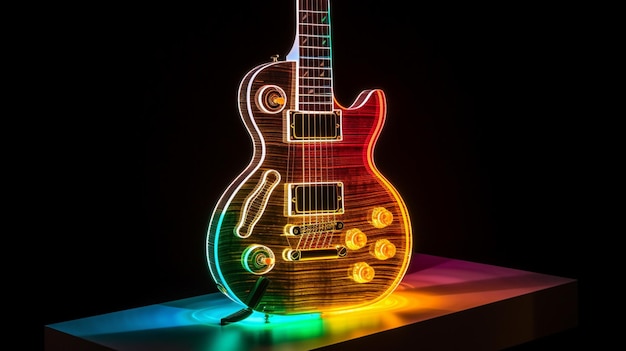 A neon guitar with the word guitar on it