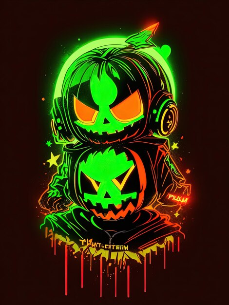 Premium AI Image  Neon Halloween Spectacle Skeletons Pumpkins and More on  TShirts Logos and Coloring Books