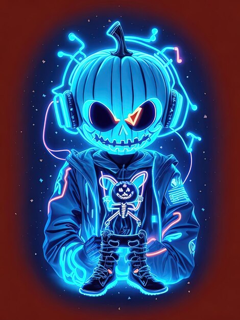 Premium AI Image  Neon Halloween Spectacle Skeletons Pumpkins and More on  TShirts Logos and Coloring Books